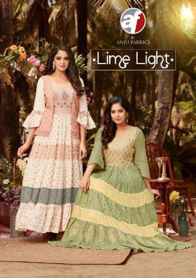 Lime Light By Anju Fabric Fancy Cotton Summer Wear Flaired Gown Collection